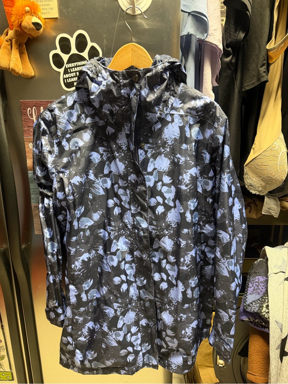 Columbia Women's Black Hooded Utility Jacket with Blue Floral Print